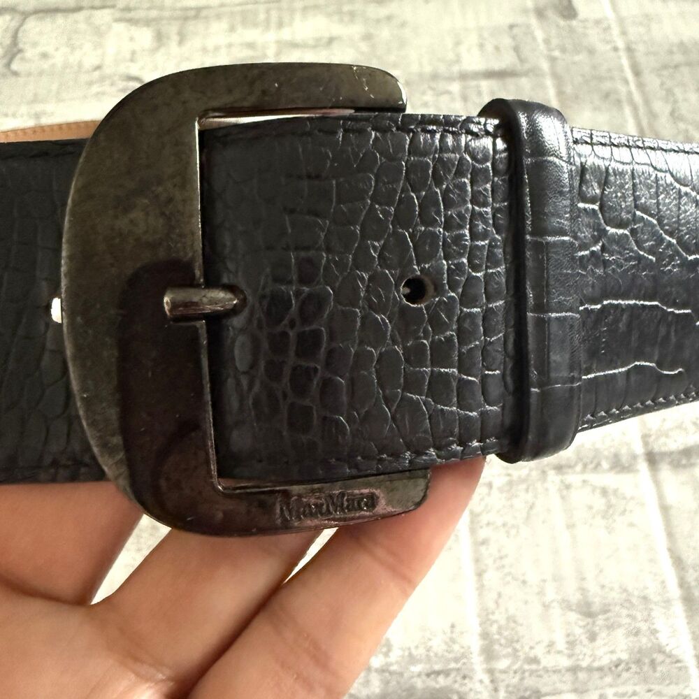 Max Mara Italian Croco Leather Criss Cross Gothic Statement Old Money Belt Sz M